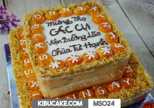 Bánh sinh nhật mặn 2 tầng vuông Mừng thọ CÁC CỤ MS024