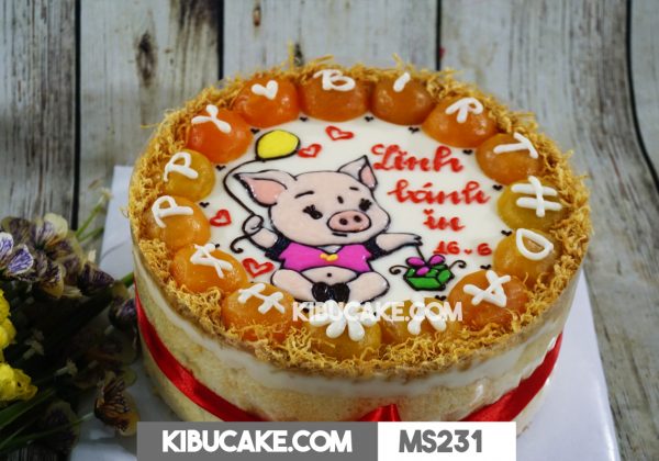 Bánh sinh nhật con lợn - Happy birthday Linh bánh in MS231