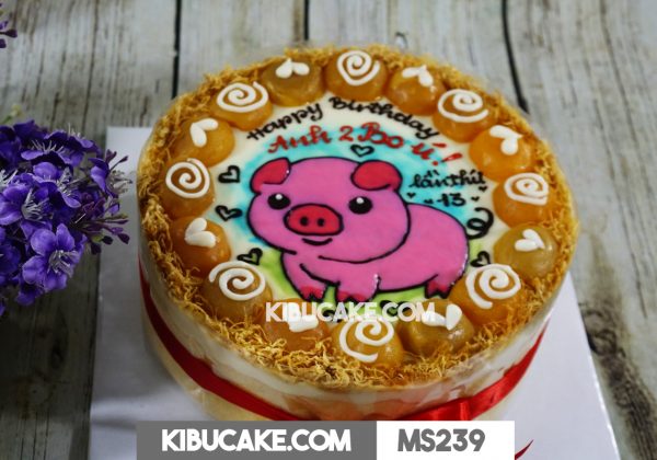 Bánh sinh nhật cho bé trai tuổi lợn - Happy birthday Anh 2 Bo ú MS239